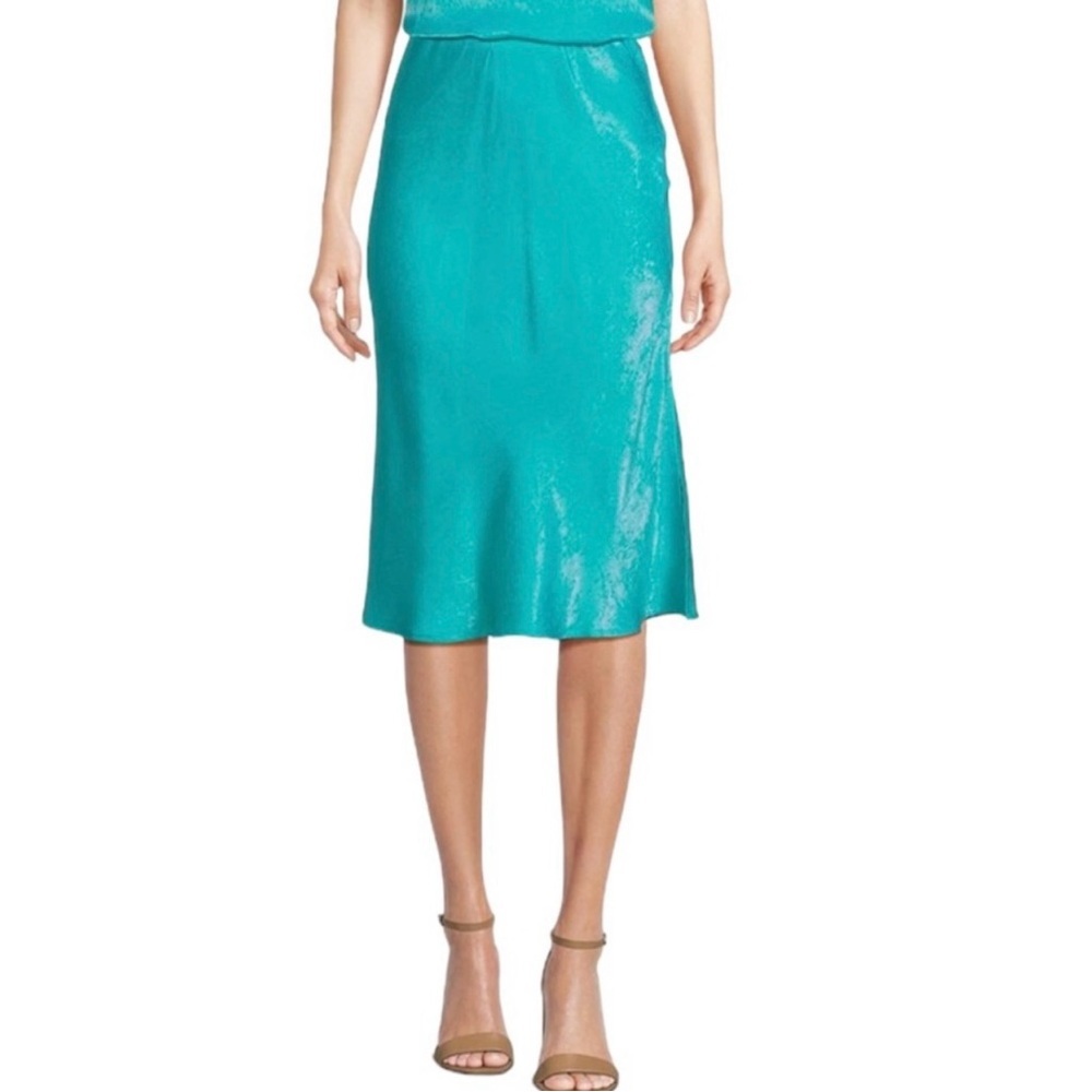NWT Band of the Free Nida Satin Elastic Waist Midi Skirt turquoise mermaid sz S - Picture 1 of 7